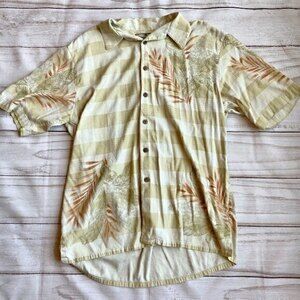Tommy Bahama Men's 100% Silk Plaid Neutral Hawaiian Button Down Shirt Sz L